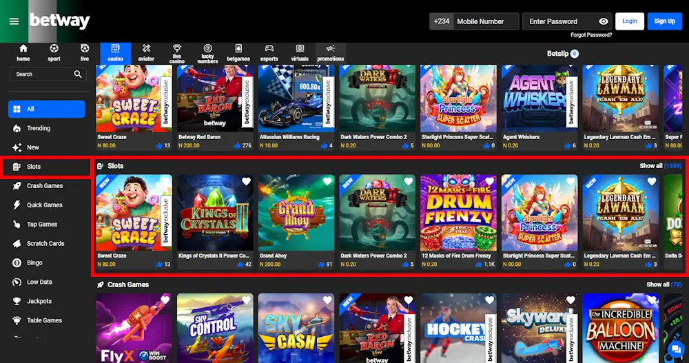 Betway Casino Slots Screenshot